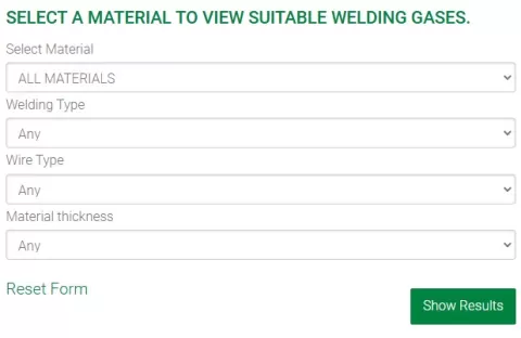Welding gas selector